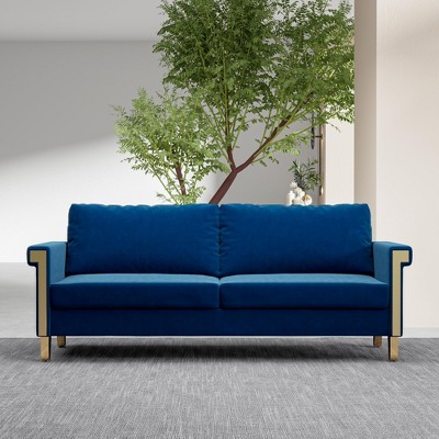 NicBex Couches for Living Room 76" Sofa Velvet Upholstered 2-Seat Couch Soft Sponges Modern Designs Sofa with Gold Trim and Cozy Cushions