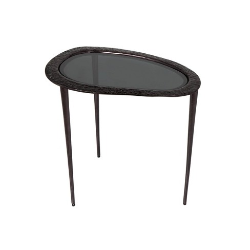 Olivia & May Aluminum Abstract Oval Shaped End Table With Shaded Glass ...