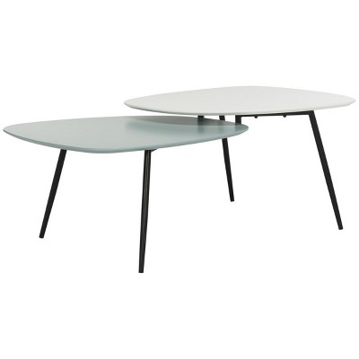 Transitional Bi-Level Oval Coffee Table in White and Grey