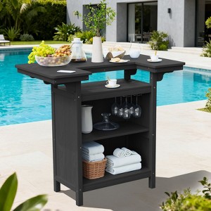 Hyleory Outdoor HDPE Bar Table with Storage Shelves and Glass Holder – Weather-Resistant Patio Entertainment Station - 1 of 4