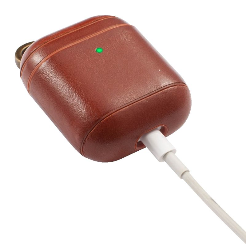 Insten Genuine Leather Case Compatible with AirPods 1 & 2 - Protective Skin Cover with Keychain, Brown, 4 of 10