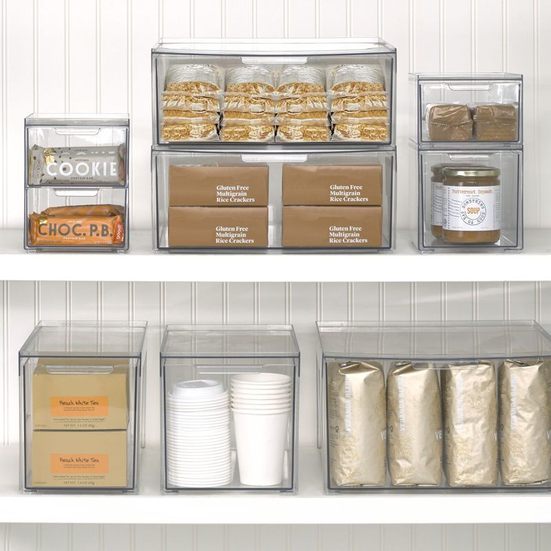 mDesign Plastic Stackable Kitchen Pantry Storage Organizer with Drawer, 3 of 10