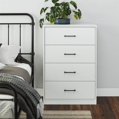 White Laminate 4-Drawer Vertical Dresser with Metal Handles