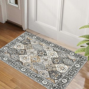 Trellis Area Rug, Washable Vintage Floral Print, Non-Slip Indoor Carpet for Entryway, Living Room, Bedroom, Laundry Room - 1 of 4