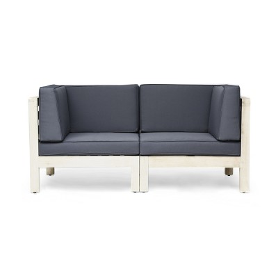GDFStudio Keith Outdoor Acacia Wood Loveseat with Cushions