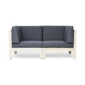 GDFStudio Keith Outdoor Acacia Wood Loveseat with Cushions - 1 of 4