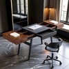 Black And Mahogany Wood Desk With Drawers, Metal Writing Table Design - 2 of 4