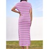 Imily Bela Women's striped dress, striped dress, short-sleeve V-neck knit dress, sexy slit, loose long collared sweater dress - 4 of 4