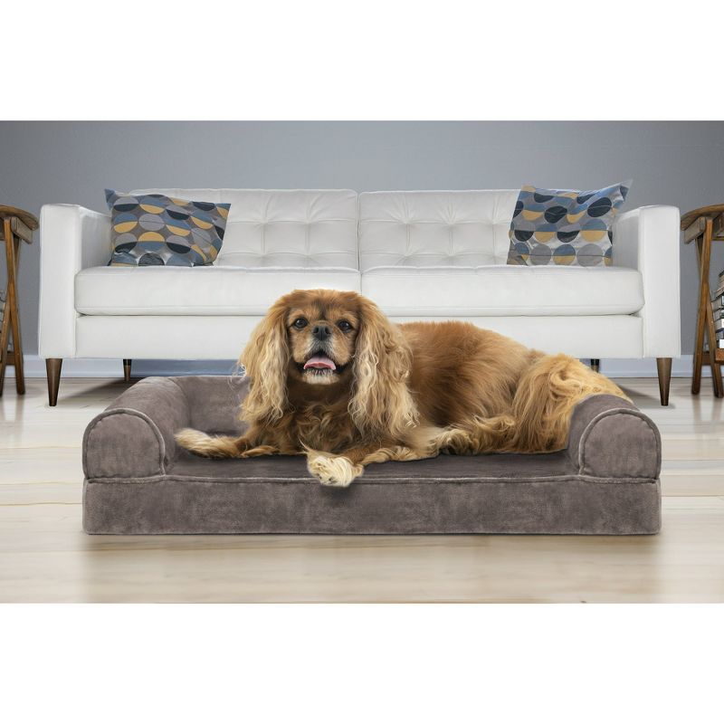 FurHaven Faux Fur & Velvet Cooling Gel Top Sofa Dog Bed, 3 of 4