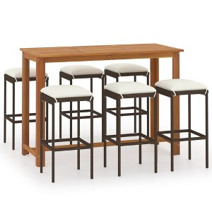 vidaXL Patio Bar Set Bar Table and Stools Patio Furniture Set with Cushions - Brown 6 Piece - 1 of 4