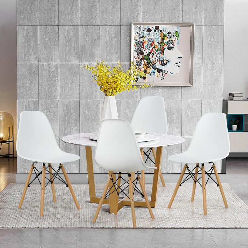 Costway Set of 4 Modern Dining Side Chair Armless Home Office w/ Wood Legs White/Black/Blue, 2 of 11