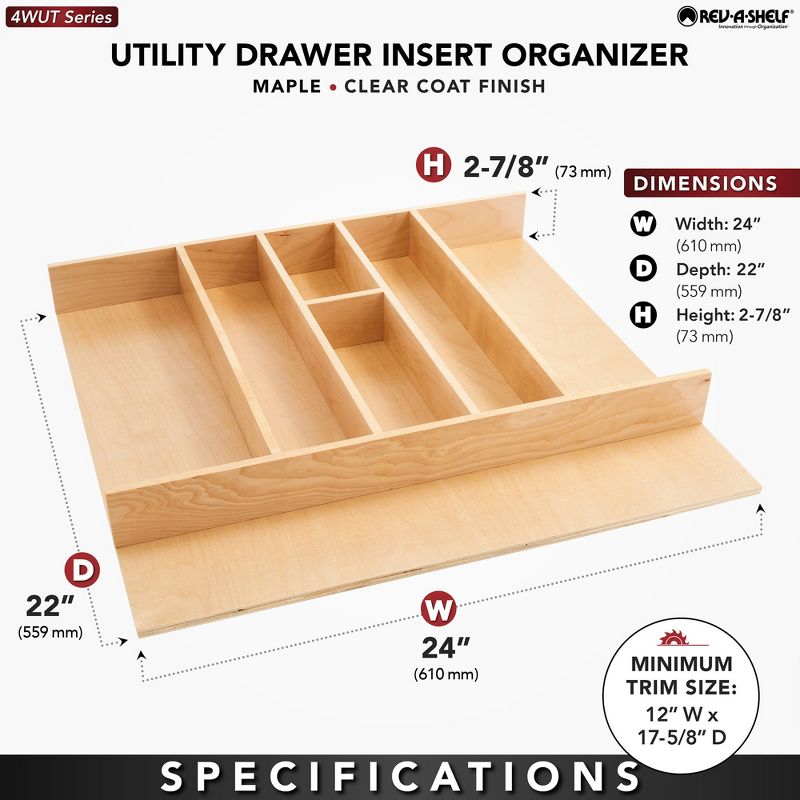 Rev-A-Shelf 4WUT-3SH Trimmable Wooden Kitchen Drawer Divider Utility Holder Cutlery Tray Organizer Insert with 7 Slots, 4 of 7
