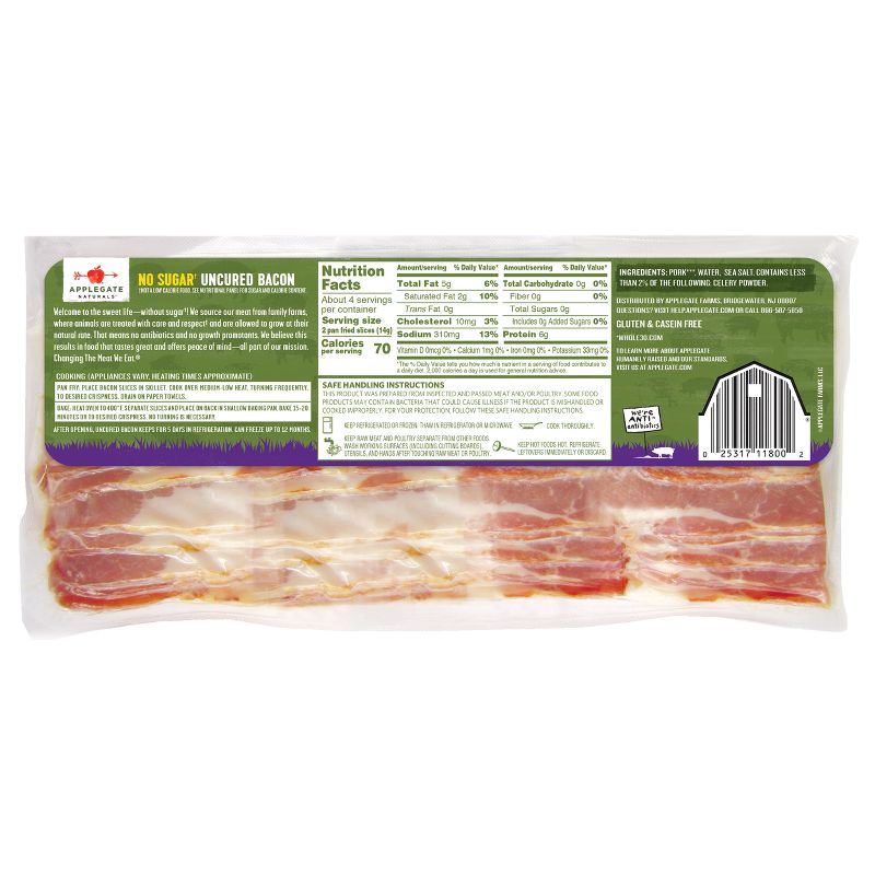 Applegate Natural No Sugar Uncured Bacon - 8oz, 3 of 6