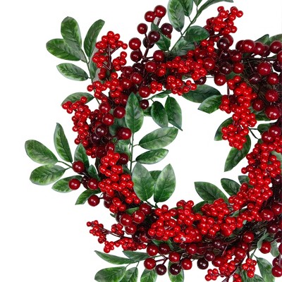 18-Inch Red Berry and Green Leaf Artificial Christmas Wreath