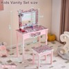 Angel Sar Macaron Pink Zebra Kids Vanity Set with LED Mirror, 3-Color Touch Light Dressing Table with Stool, Children's Makeup Desk, MDF & Wood Legs - 3 of 4