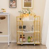 Tangkula 2 PCS 3-Tier Kitchen Storage Utility Cart Gold Rolling Bar Serving w/Lockable Casters - 3 of 4
