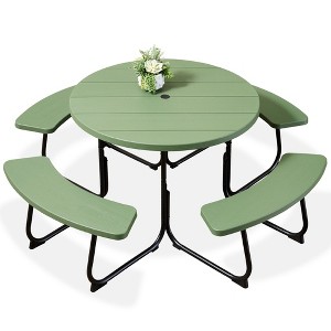 Best Choice Products 8-Person Circular Outdoor Picnic Table w/ 4 Benches, Umbrella Hole, 2000lb Capacity - 1 of 4