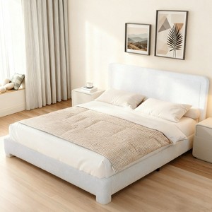 Dyonery Boucle Bed Frame with Adjustable Headboard, Soft Cloud Bed Frame with Teddy Fabric & Anti-Collision Rounded Corners, Easy Assembly - 1 of 4