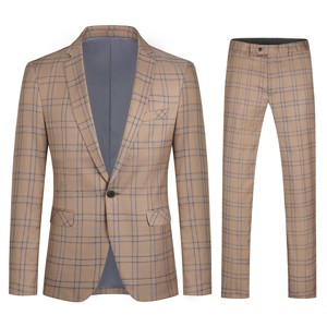 Cloudstyle Mens 2 PCS Plaid Suits Slim Formal Suit Checkered Blazer Jacket Pants - 1 of 4