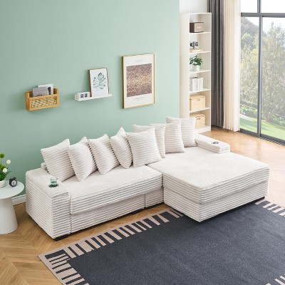 NicBex Couches for Living Room 111.4" Corduroy Sofa Lounge with Cup Holders and Lockers on the Armrests and a Reversible Chaise