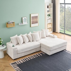 NicBex Couches for Living Room 111.4" Corduroy Sofa Lounge with Cup Holders and Lockers on the Armrests and a Reversible Chaise - 1 of 4