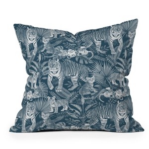 Julia Madoka Family of Tigers Outdoor Throw Pillow Blue - Deny Designs - 1 of 4