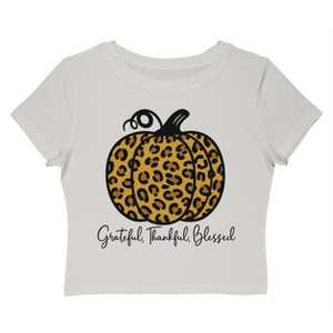 Rerun Island Women Grateful Thankful Blessed Animal Print Pumpkin Short Sleeve Graphic Cotton Baby Tee - 1 of 4