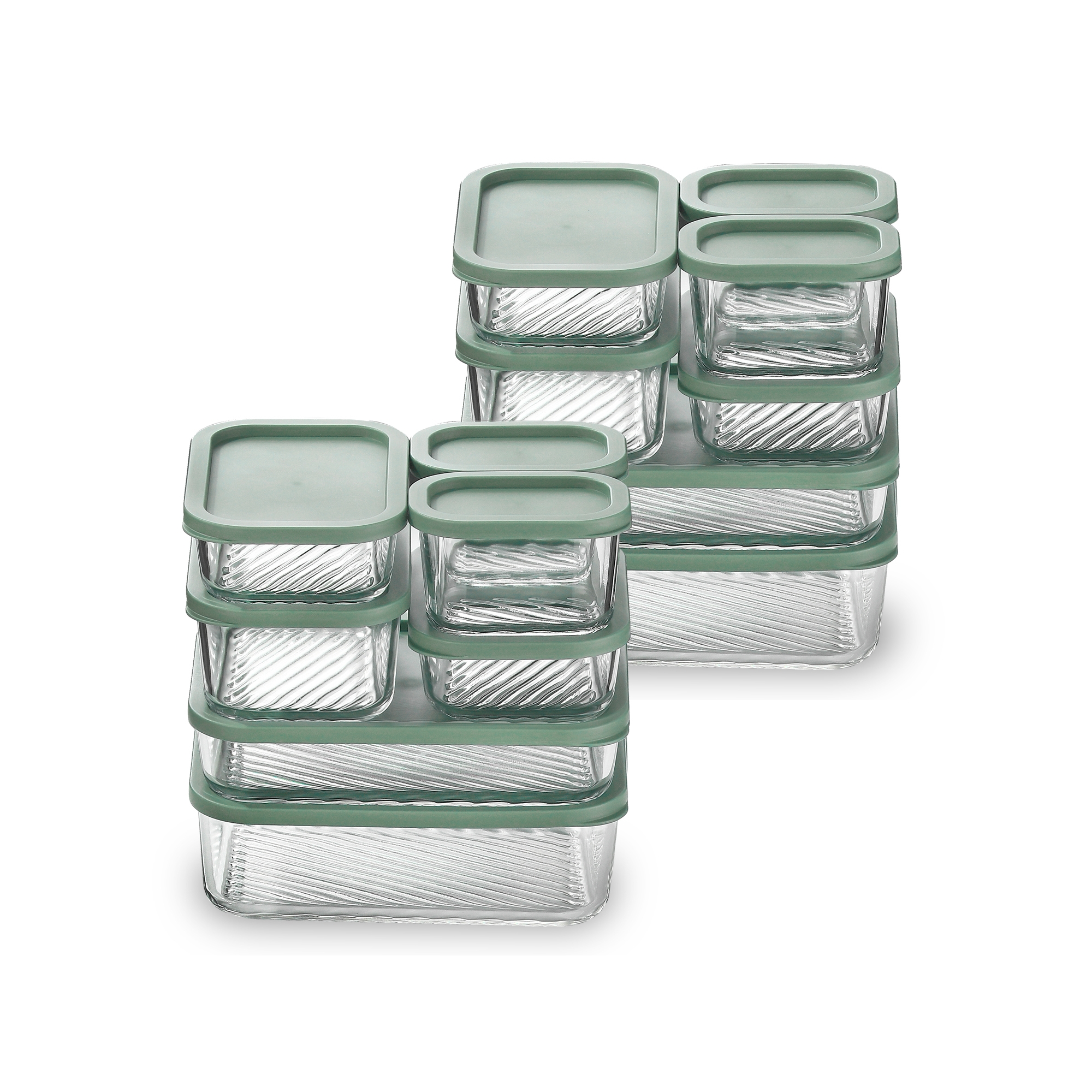 JoyTable Modular Glass Food Storage & Baking Containers – 14-Piece Set, Sage Lids