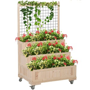 Okak Wood Raised Garden Bed with Trellis for Climbing Plants, Grape Vines & Vegetables, Drainage Holes, Legs, Patio & Outdoor - 1 of 4