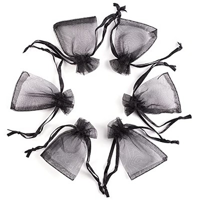 100pcs Black Tote Organza Bags Mini Pouch Bags Drawstring Gift Bag