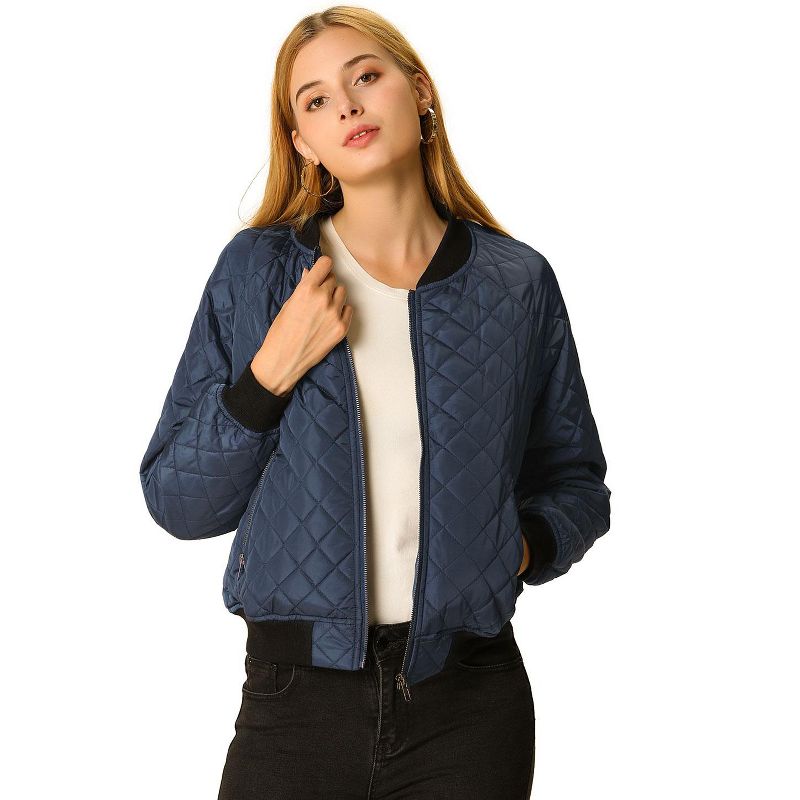 Allegra K Women's Quilted Zip-Up Raglan Sleeves Bomber Jacket, 5 of 7