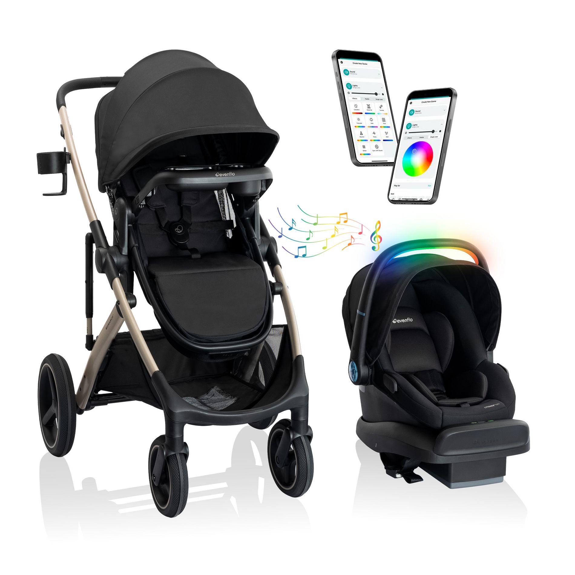 Evenflo Monarch Travel System with LiteMax NXT Infant Seater with Bassinet SensorySoothe - Space Black