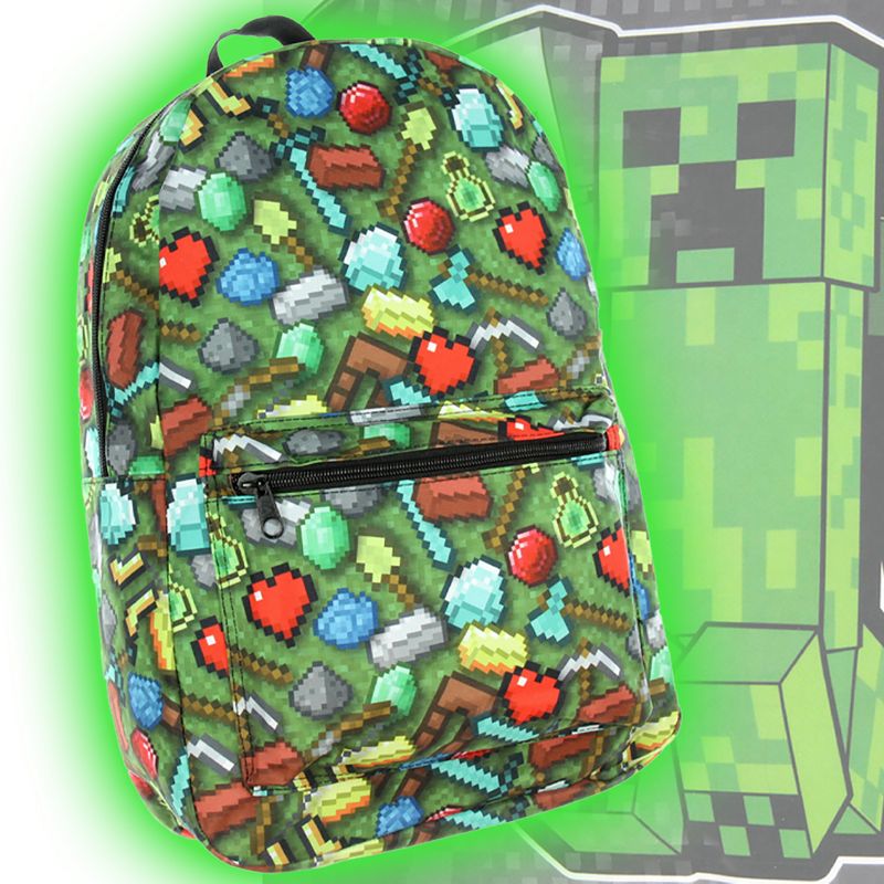 Minecraft Sword Pickaxe Items All Over Sublimated Print Laptop Backpack School Bag Green, 4 of 5