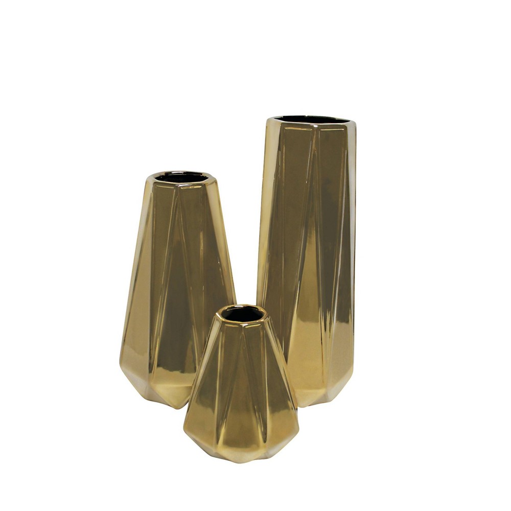 Photos - Vase Set of 3 Decorative Glam Ceramic  Gold - Olivia & May