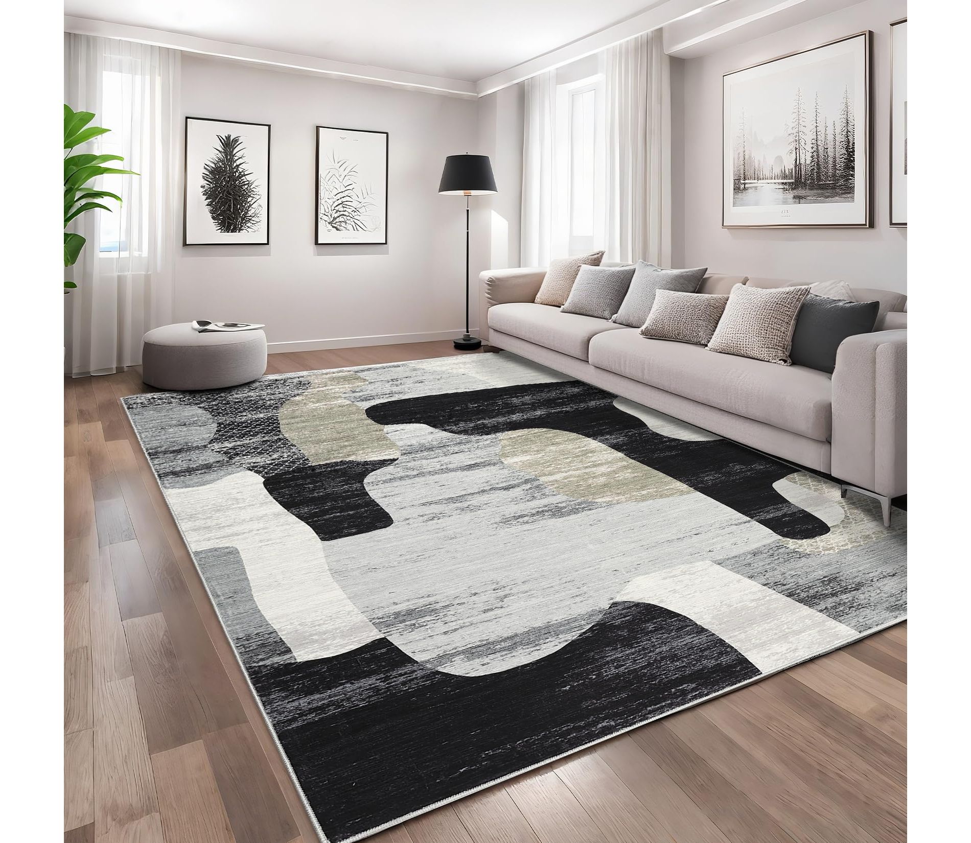 Modern Abstract Area Rug - Non-Slip Washable Indoor Carpet for Living Room, Bedroom & More