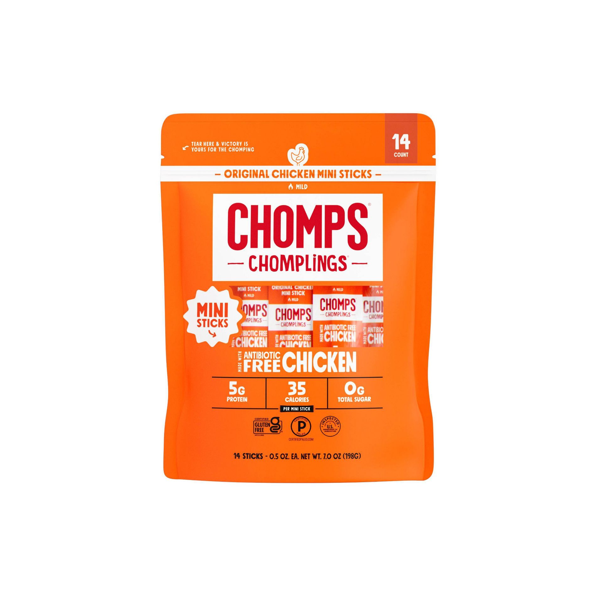 Chomps Snack Sticks Chomplings Original Chicken Mini Sticks - 5g Protein - 7oz/14ct