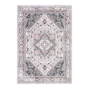 Acekool Washable Runner Rug 9x12, Low-Pile Oriental Floral Vintage Design, Non-Skid, Soft Carpet for Hallway, Bedroom, Kitchen – Pink - 1 of 4