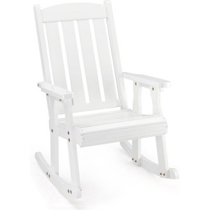 VINGLI Heavy Duty 600 LBS Outdoor Wooden Rocking Chair with Higher Backrest,Patio Rocking Chair with Ergonomic Design, White - 1 of 4