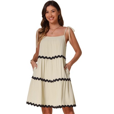 INSPIRE CHIC Women's Summer Spaghetti Strap Contrast Trim A-Line Pockets Mini Dresses