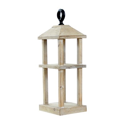 VIP Wood 15 in. Brown Square Frame Lantern with Hook