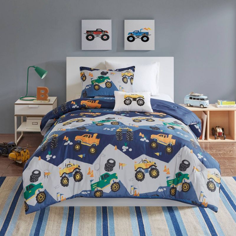Landon Reversible Monster Truck Print Kids' Comforter Set - Mi Zone, 4 of 11