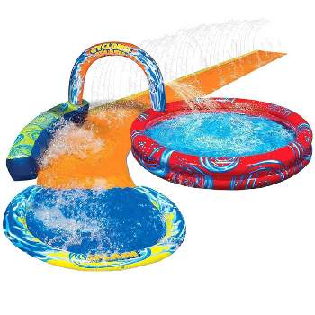 Banzai Cyclone Splash Water Park Outdoor Backyard Inflatable Toy with Sprinkling Slide and Kiddie Pool,