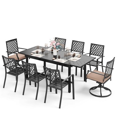 Captiva Designs 9pc Patio Dining Geometric Pattern Extendable Steel Rectangle Table & Steel Chairs