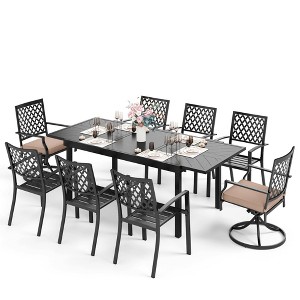 Captiva Designs 9pc Patio Dining Geometric Pattern Extendable Steel Rectangle Table & Steel Chairs - 1 of 4