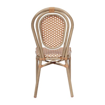 Brown and White Wicker Rattan Outdoor Bistro Chair