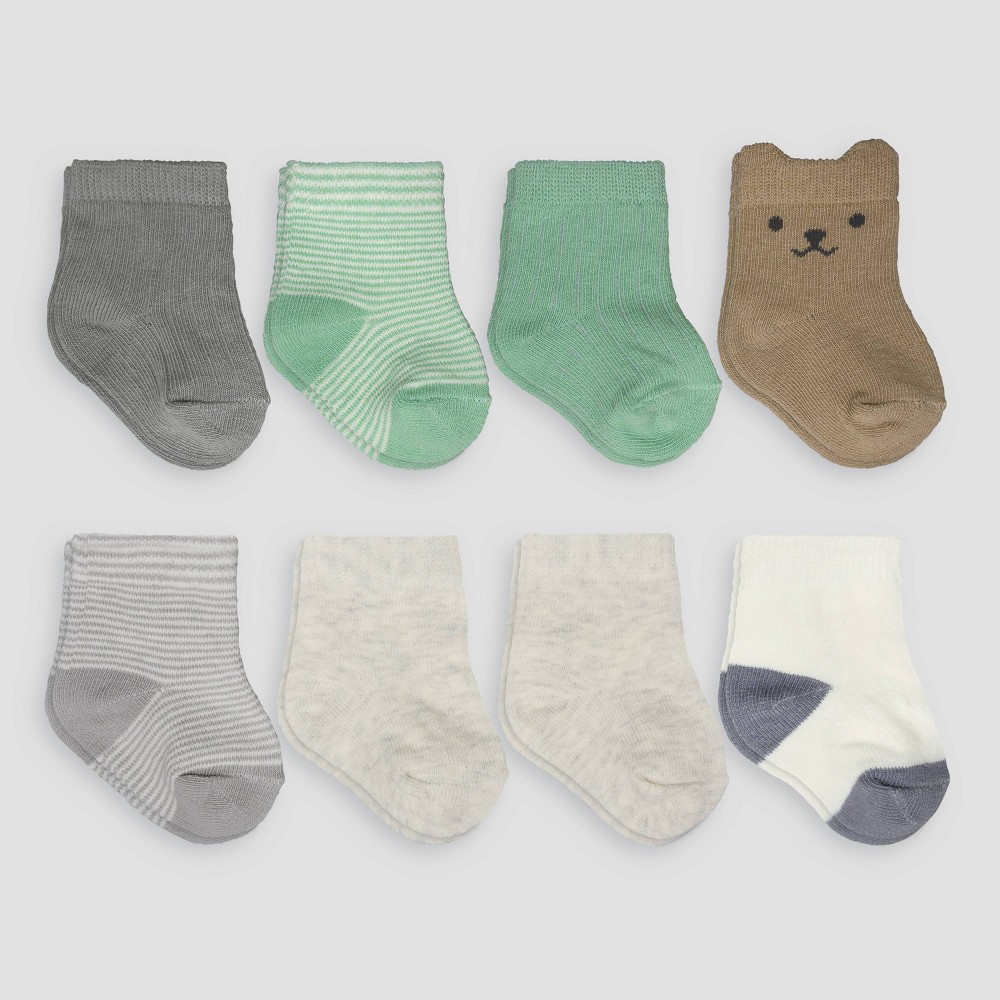Carter's Just One You® Baby Boys' Bear Crew 8pk Socks - 0-3M: Cotton Blend, Lightweight Knit, Solid & Stripe Patterns