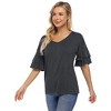 Clearlove Women's Casual Blouses Ruffle Sleeve T Shirts V Neck Double Tiered Bell Sleeve Top - 2 of 4