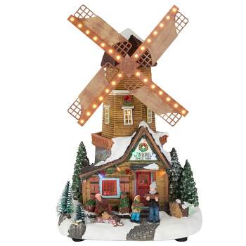 Northlight 13.25" LED Lighted Animated and Musical Windmill Christmas Village Display Piece