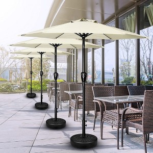 7.5ft*7.5ft Deluxe Patio Umbrella, with Push Button Tilt/Crank, 6 Sturdy Ribs, for Garden, Deck, Backyard, Pool, Beige - 1 of 4