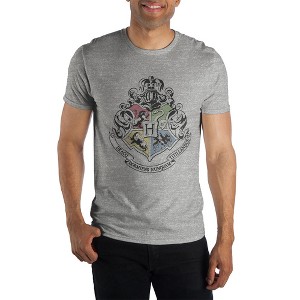 Harry Potter Hogwarts Crest & Motto Draco Dormiens Nunquan Titillandus Men's Dark Gray Tee T-Shirt Shirt - 1 of 1